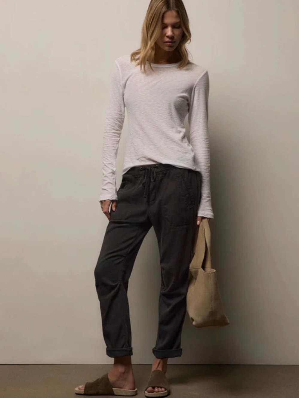 James Perse Soft Drape Pant Gray Carbon Pigment Trousers Joggers Pants Sz 1